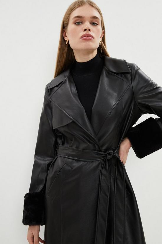 Coast Faux Fur Detail Belted Pu Trench Coat 2