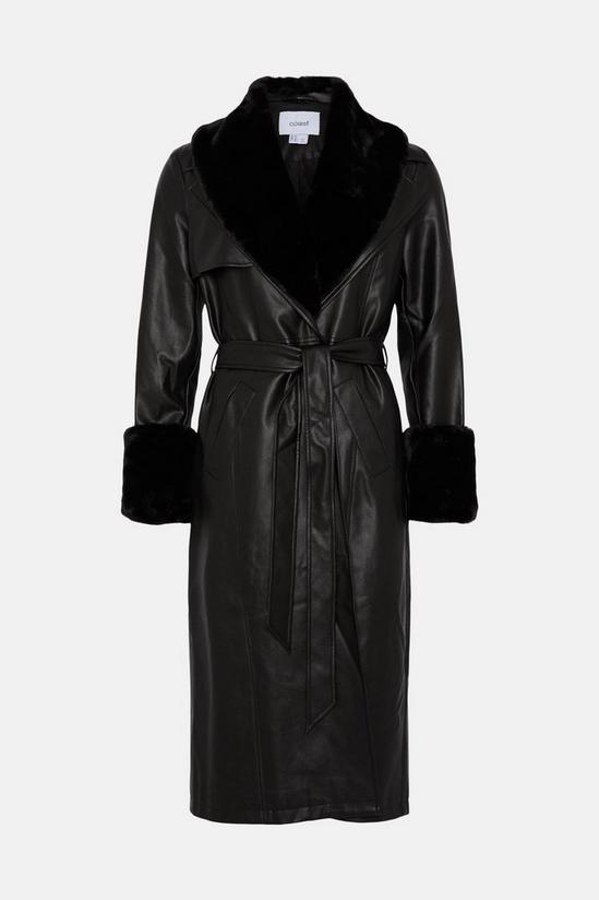 Coast Faux Fur Detail Belted Pu Trench Coat 4