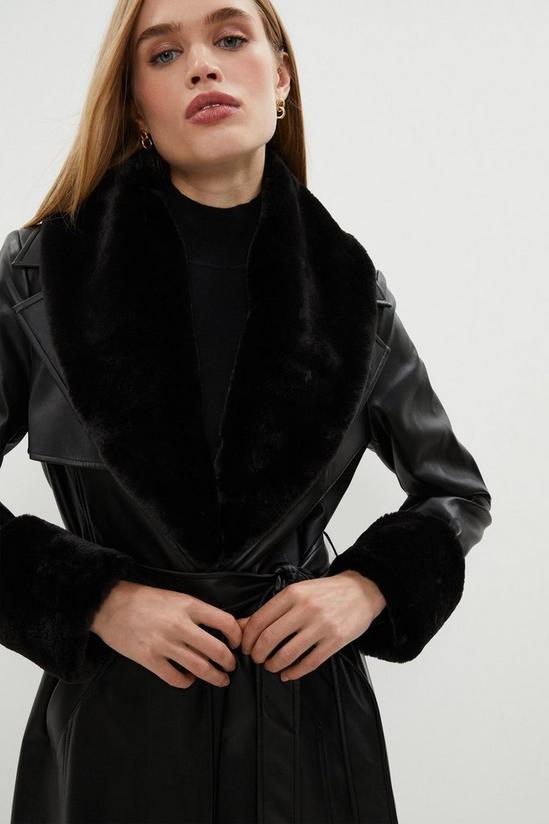 Coast Faux Fur Detail Belted Pu Trench Coat 5
