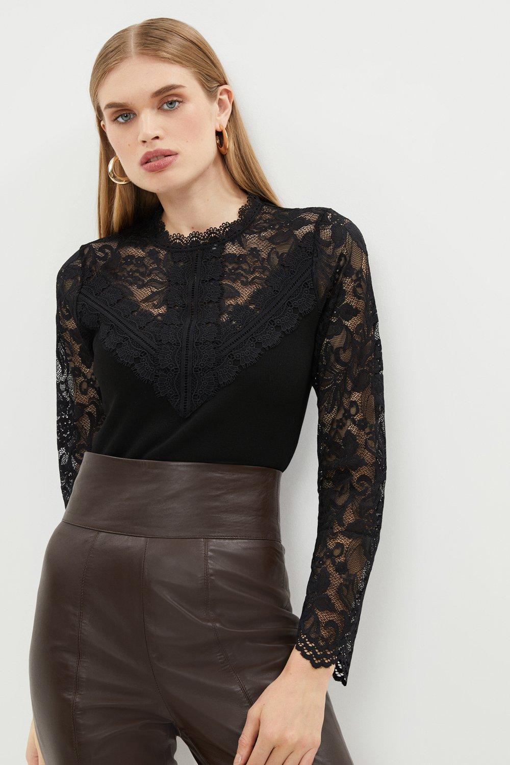 Lace Detail Knitted Jumper - Black