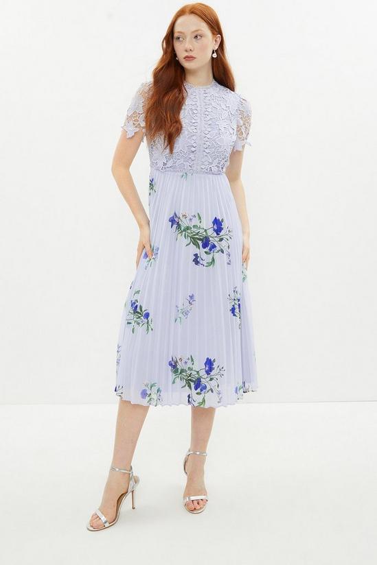 Coast Corded Lace Top Pleat Skirt Print Midi Dress 1