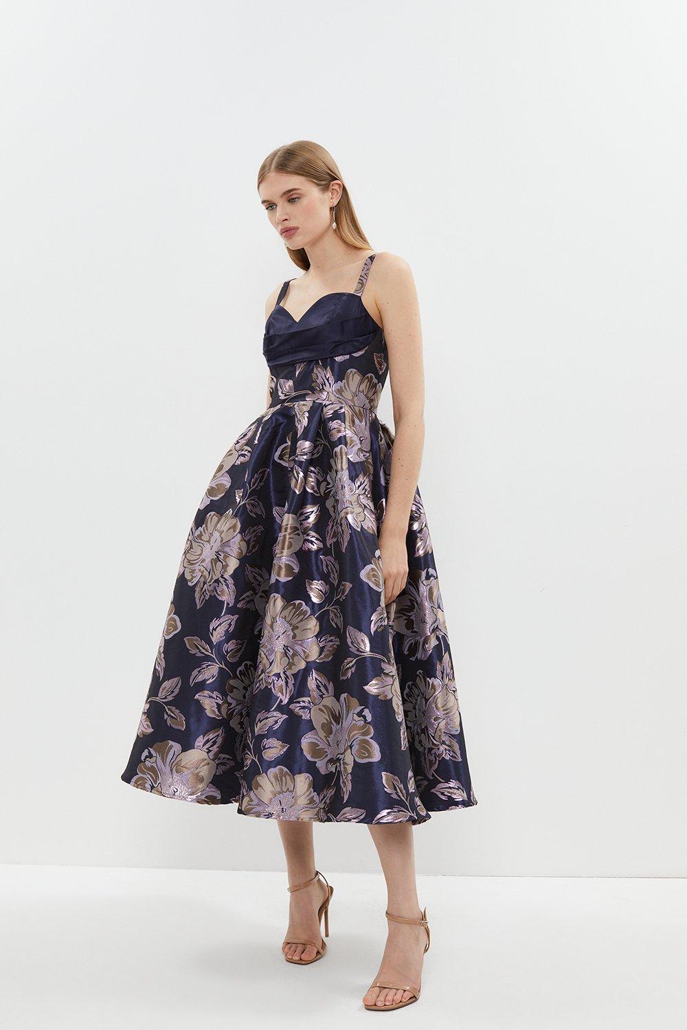 Jacquard Midi Dress With Satin Top
