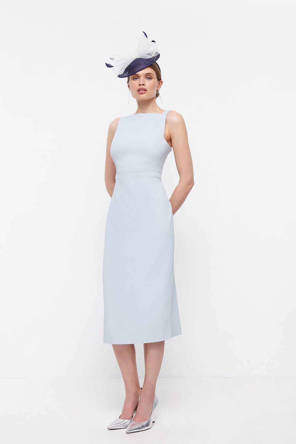Premium Italian Fabric Tailored Midi Dress - Grey Blue