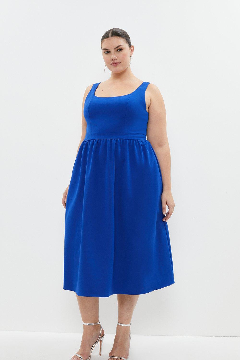 Plus Size Premium Panelled Bodice Midi Dress - Blue