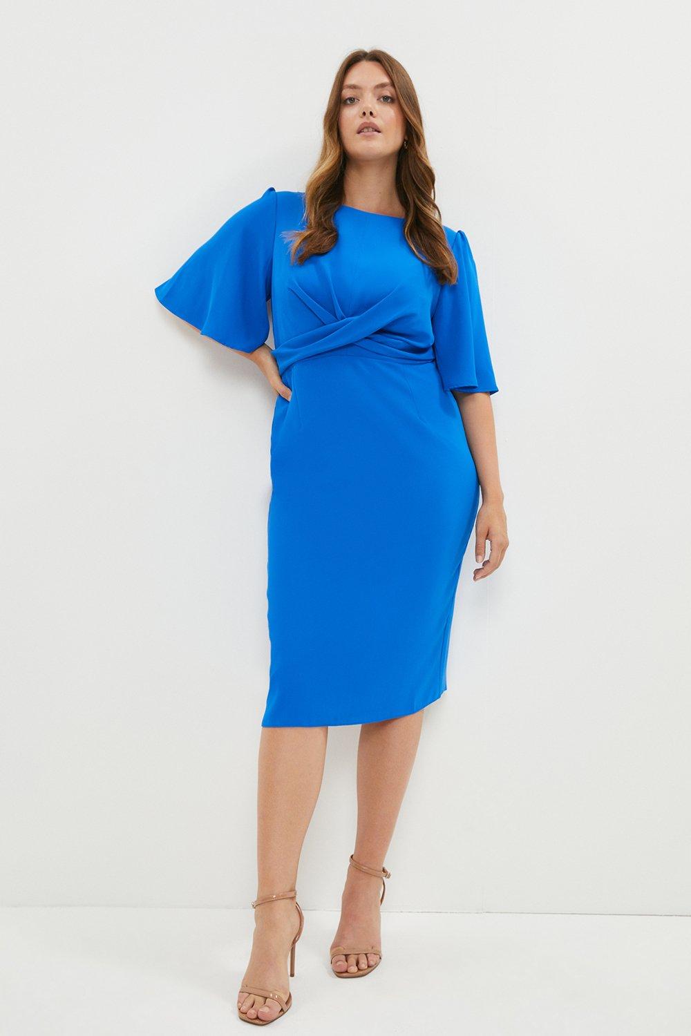 Plus Size Drape Detail Pencil Dress - Blue