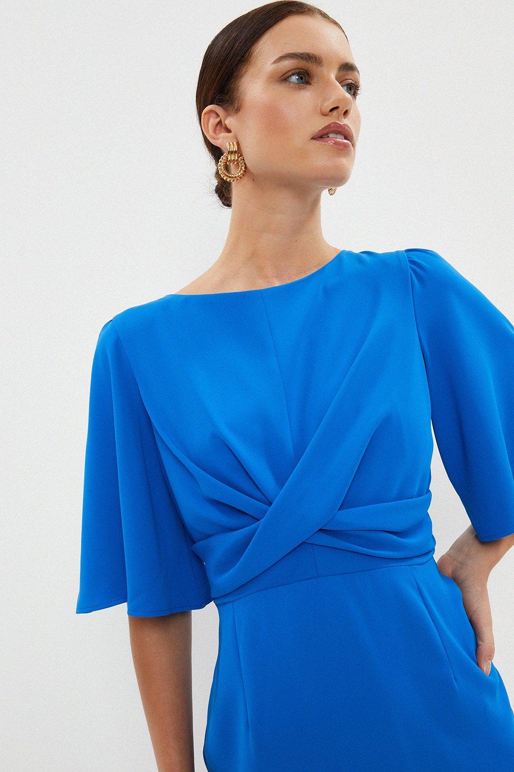 Petite Drape Detail Pencil Dress - Blue