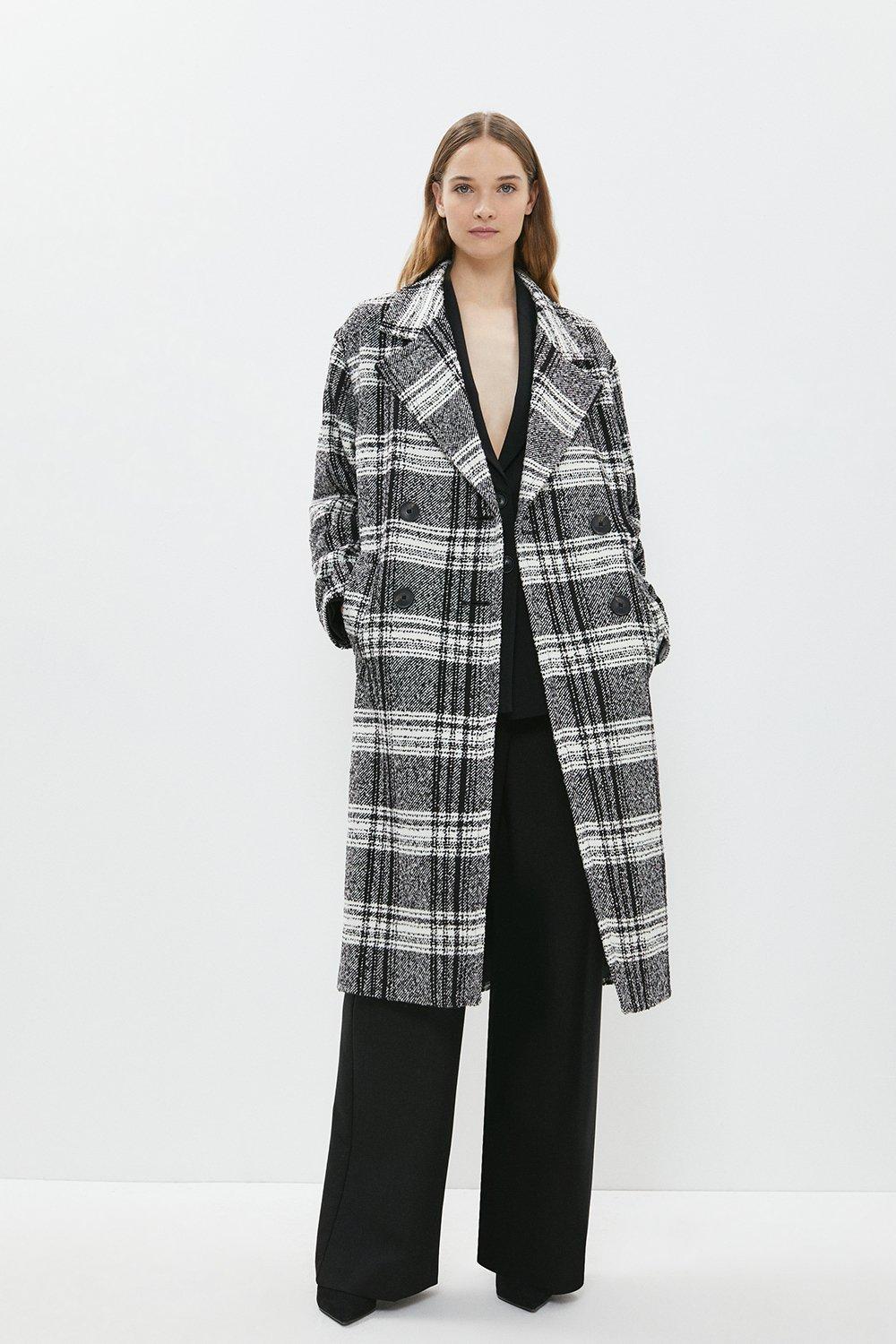 Premium Wool Blend Large Check Longline Coat - Mono