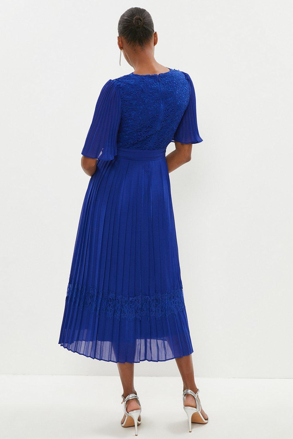 Dresses Pleated Angel Sleeve Lace Bodice Midi Dress Coast