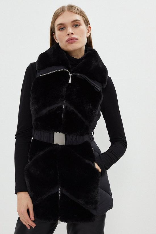 Coast Quilted Diagonal Faux Fur Panel Belted Gilet 1