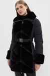 Coast Quilted Diagonal Faux Fur Panel Belted Coat thumbnail 1
