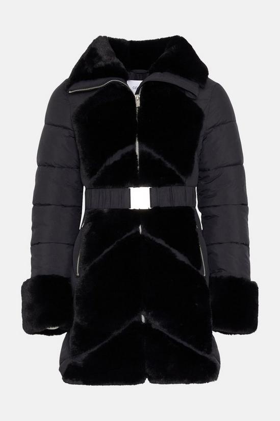 Coast Quilted Diagonal Faux Fur Panel Belted Coat 4