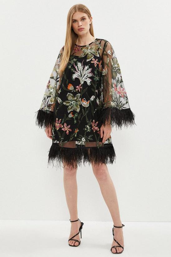 Coast Sequin Shift Dress With Feathers 1