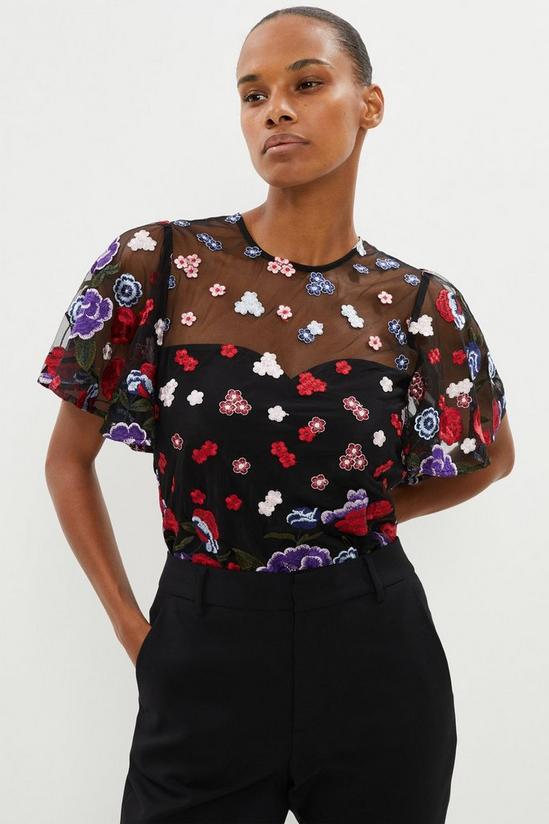 Coast Flutter Sleeve Embroidered Mesh Top 1