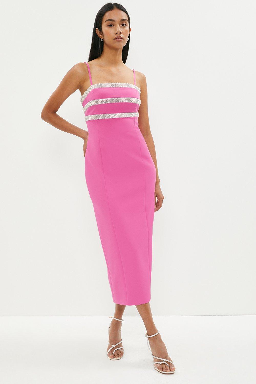Premium Cami Pencil Dress With Beading - Pink