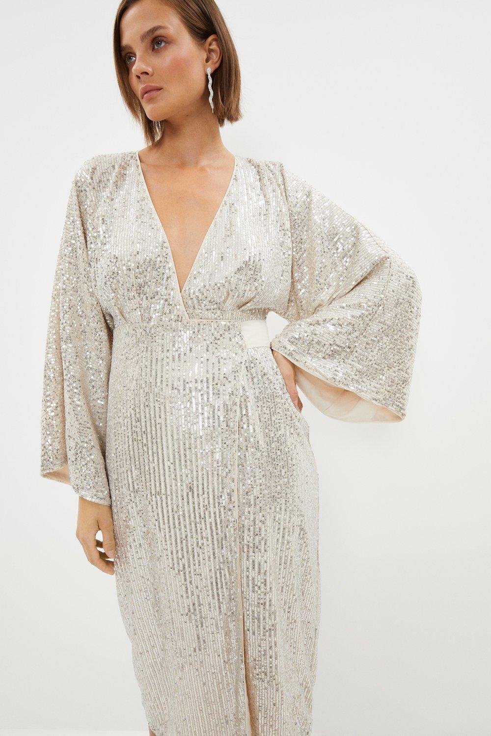 Sequin kimono midi store dress