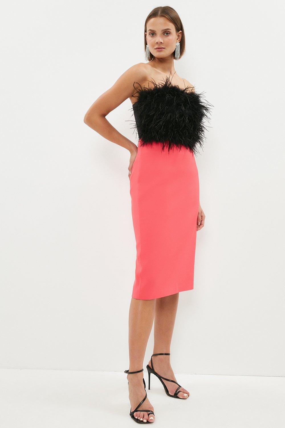 Premium Italian Fabric Midi Skirt - Neon-Coral
