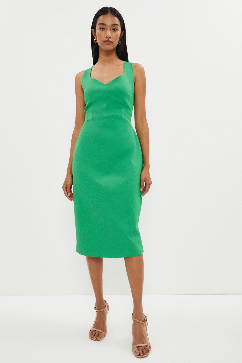 Premium Italian Fabric Panelled Pencil Dress - Green
