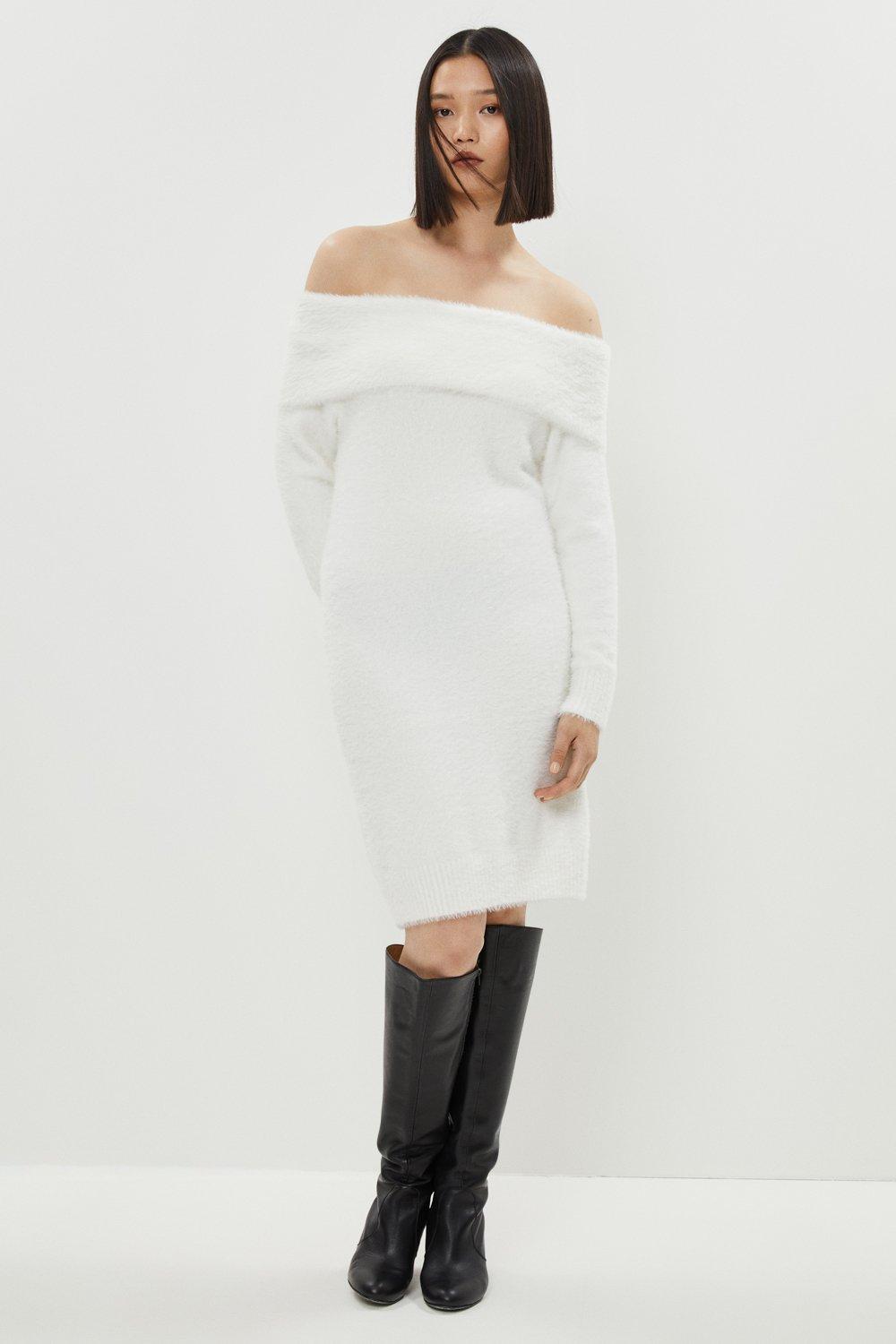 Knit Bardot Jumper Dress - Ivory