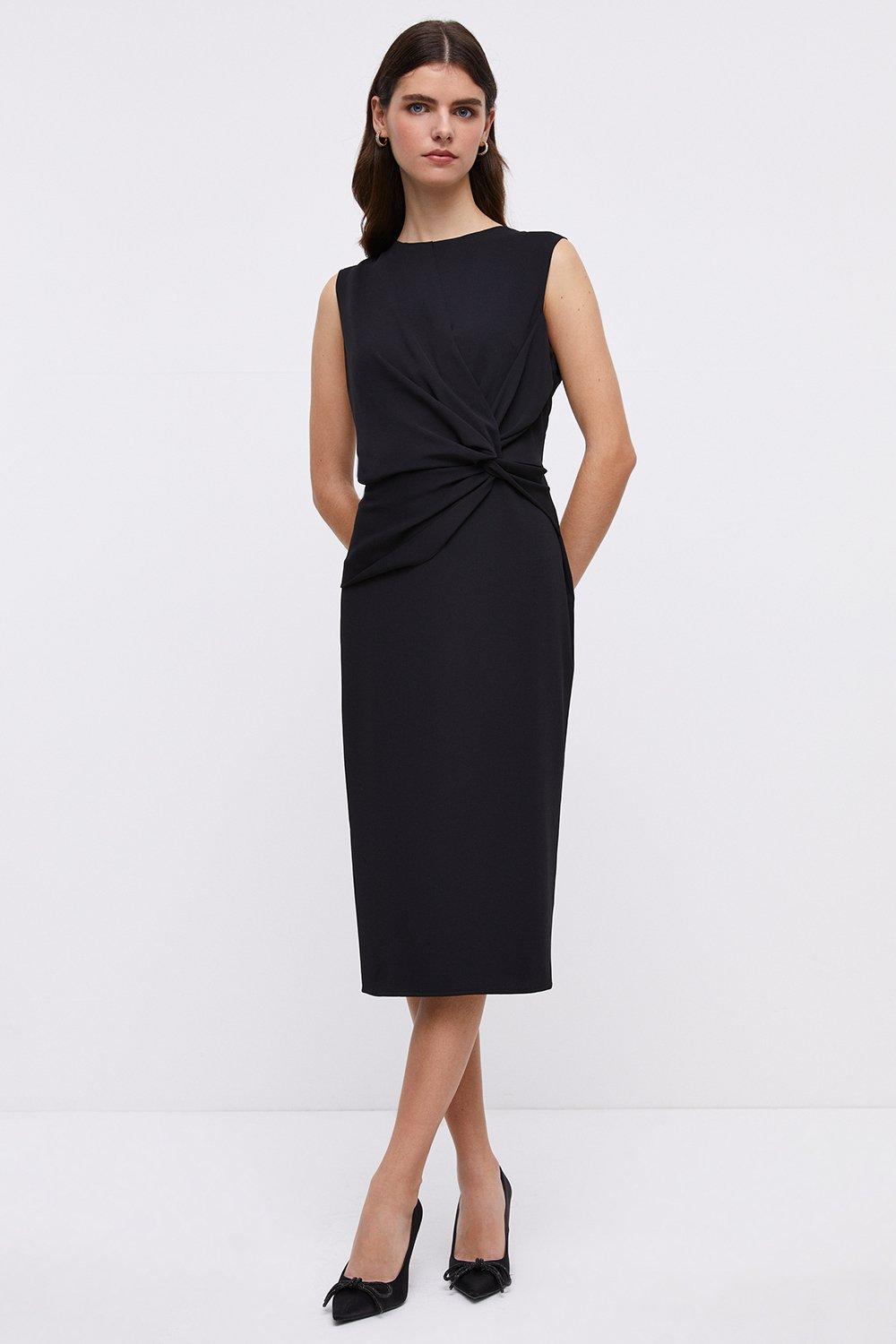 Twist Detail Midi Dress - Black