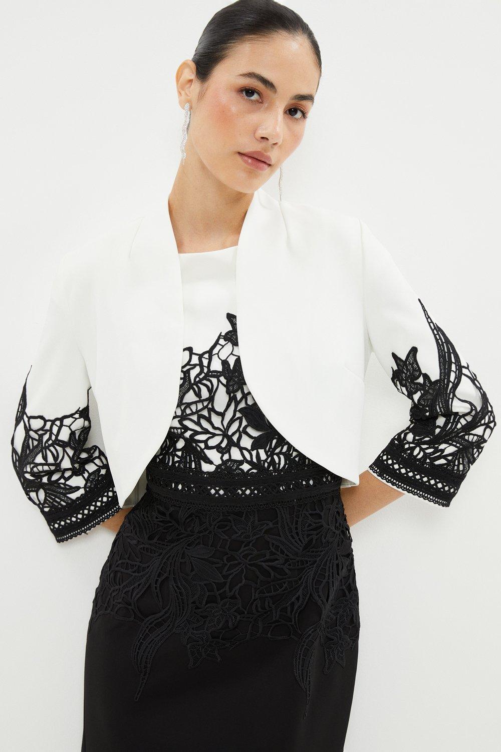 Cropped Jacket With Lace Trim - Mono