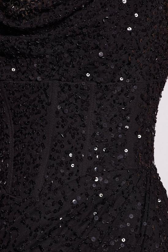 Coast Cowl Neck Corset Bodice Sequin Maxi Dress 5