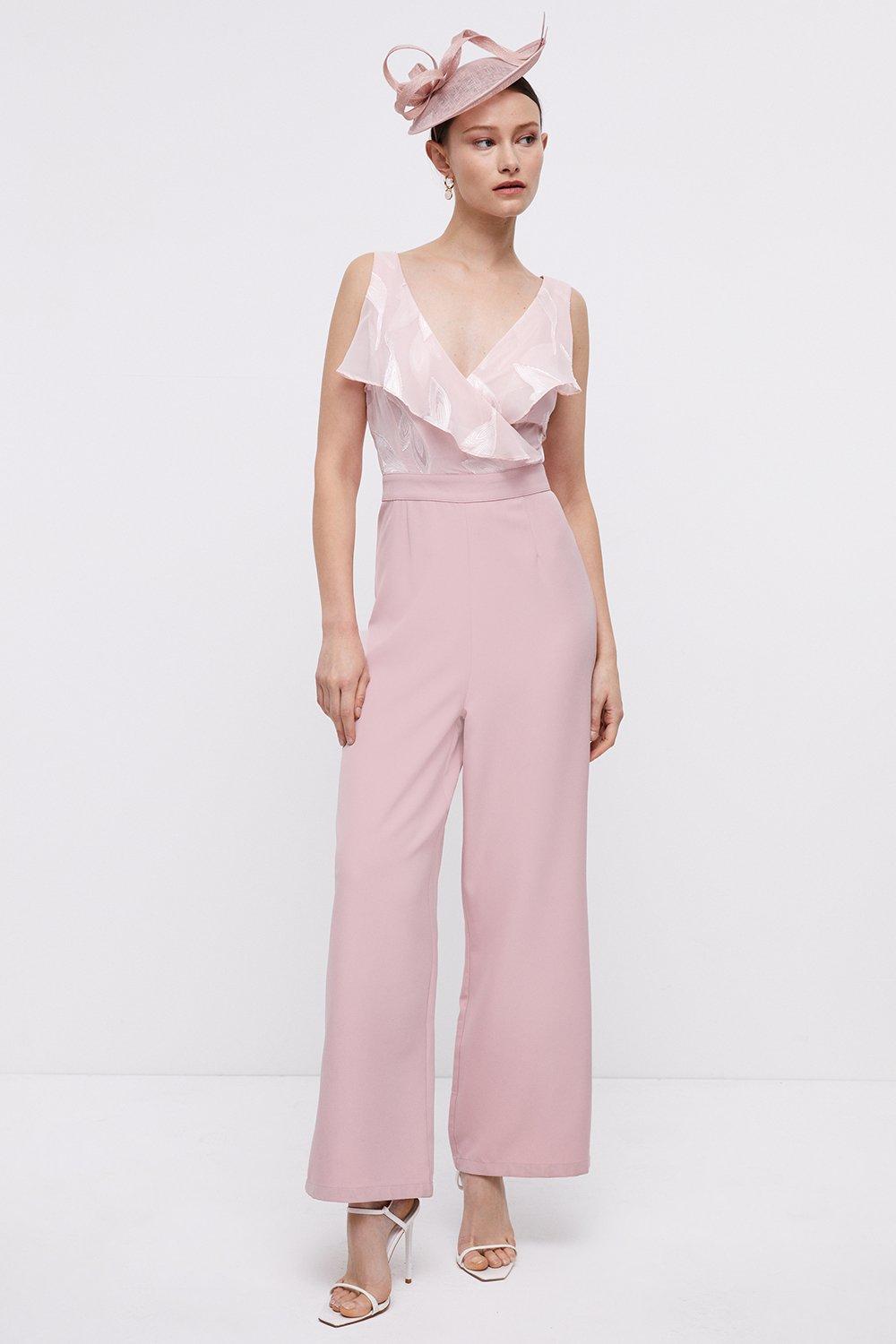 Jumpsuit With Wrap Frill Top - Pink