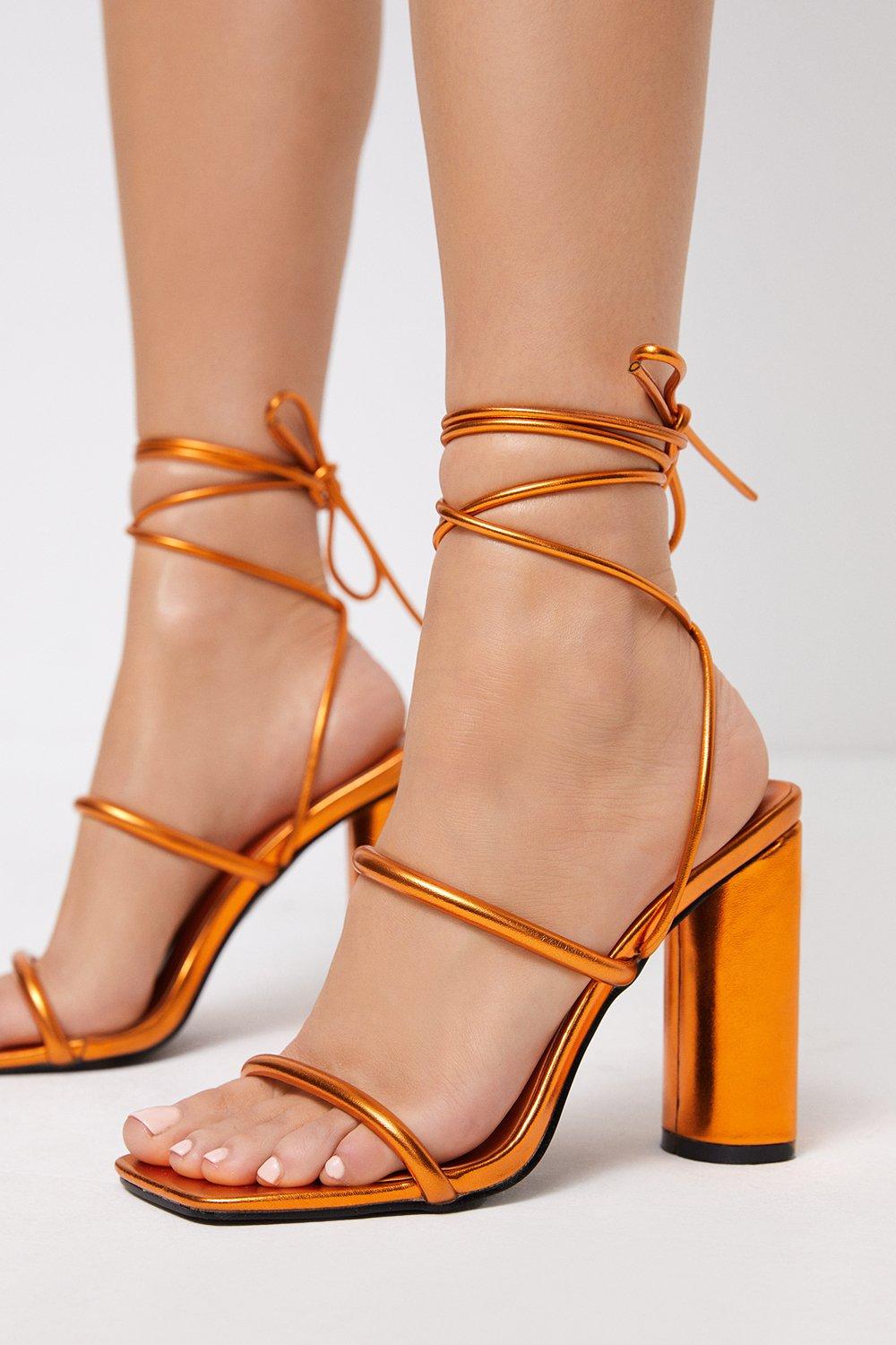 Metallic Colour Pop Heeled Sandal - Golden Orange