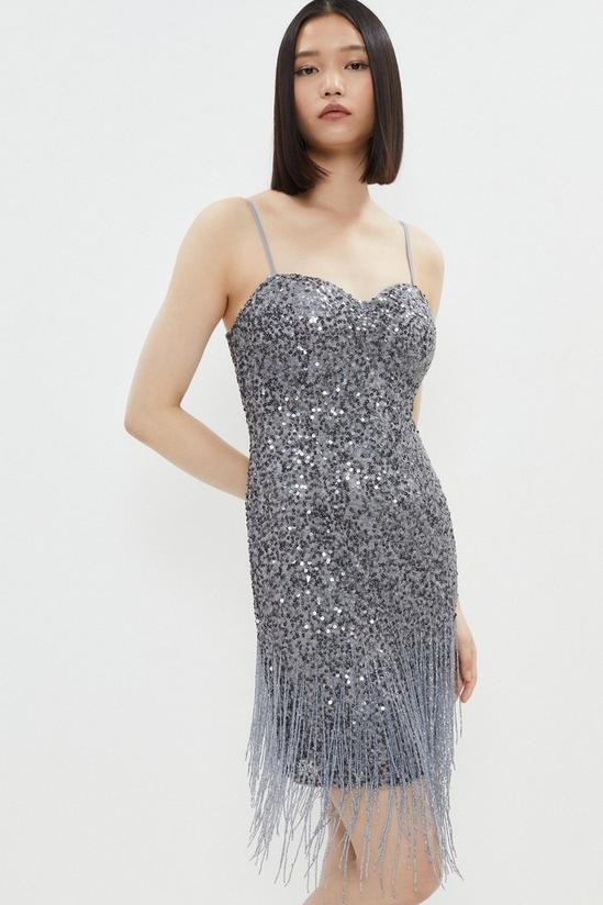 Coast Sequin Bustier Dress With Beaded Fringe 1
