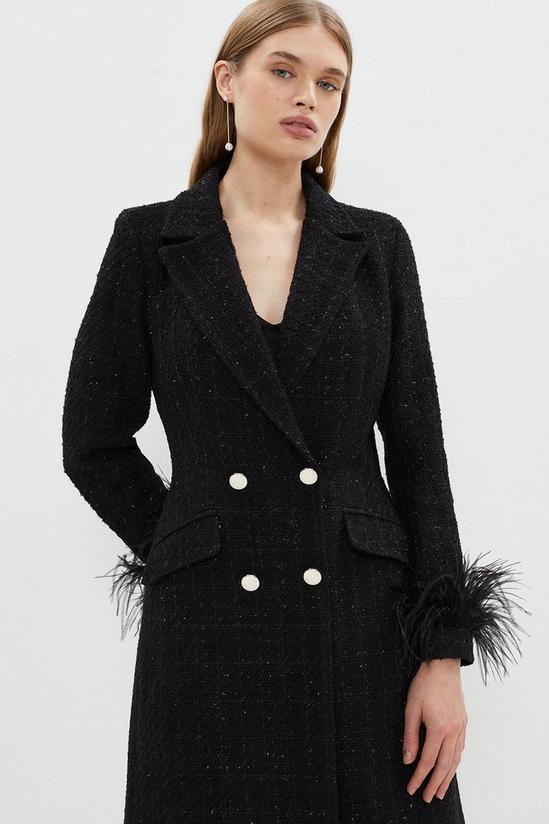 Coast Boucle Double Breasted Feather Cuff Long Coat 2