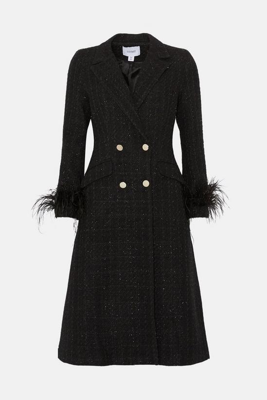 Coast Boucle Double Breasted Feather Cuff Long Coat 4