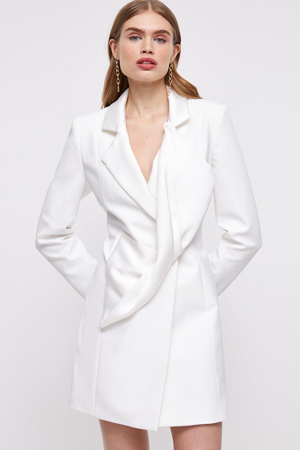 Premium Twist Tailored Blazer Dress - Ivory