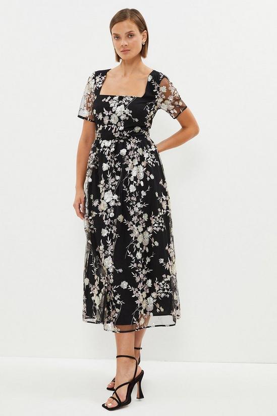 Coast Square Neck Dress In Sequin Floral 1