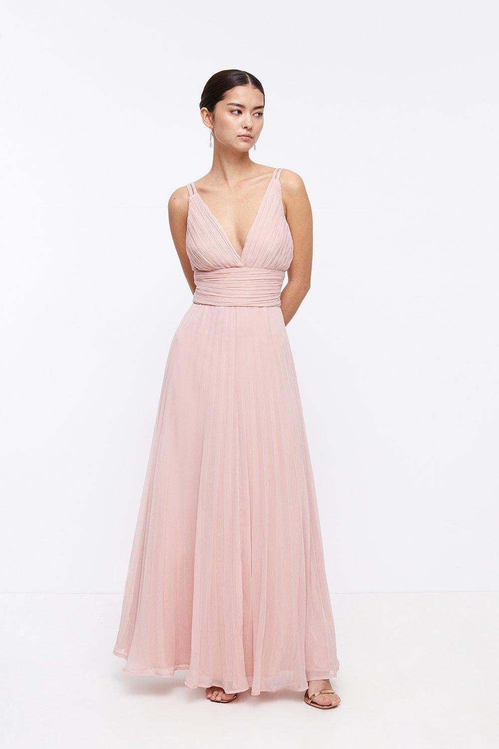Petite Double Strap Pleated Skirt Maxi Dress - Pink