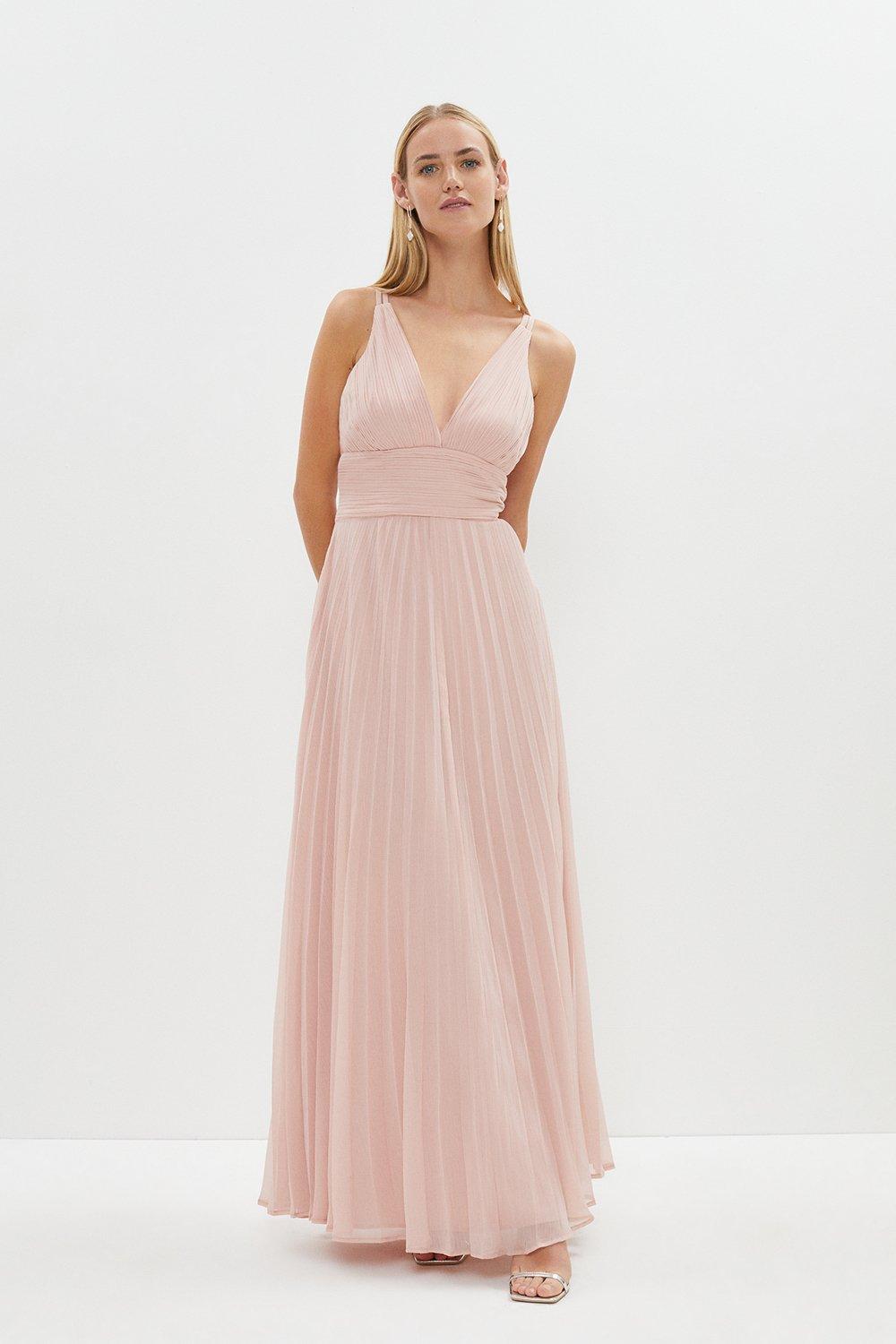 Double Strap Pleated Skirt Maxi Dress - Pink