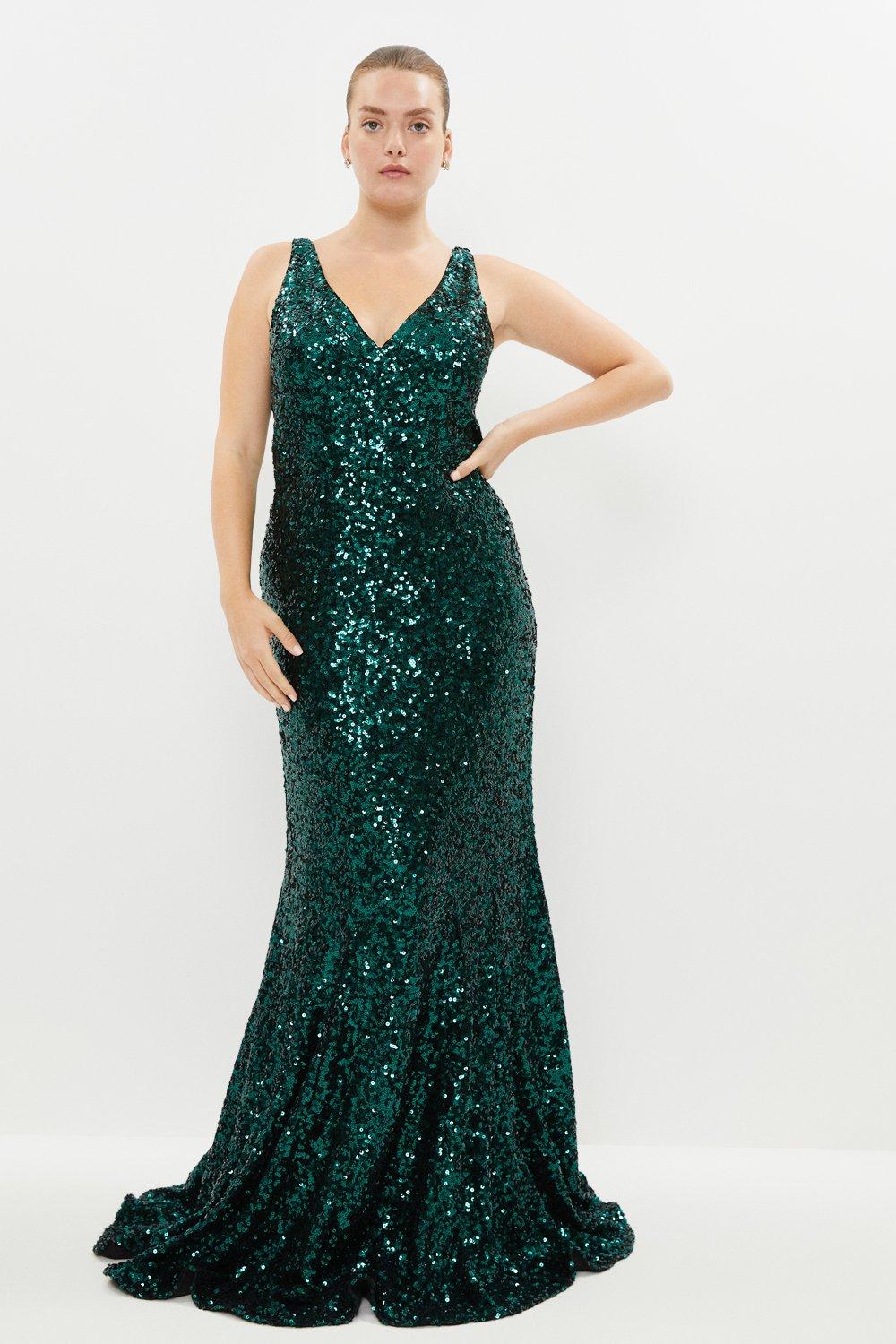 Plus Size Sequin Fishtail Maxi Dress - Green