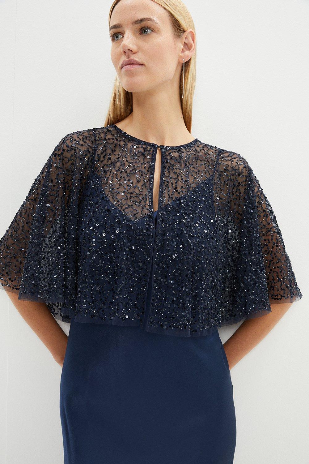 All Over Sequin Cape - Navy