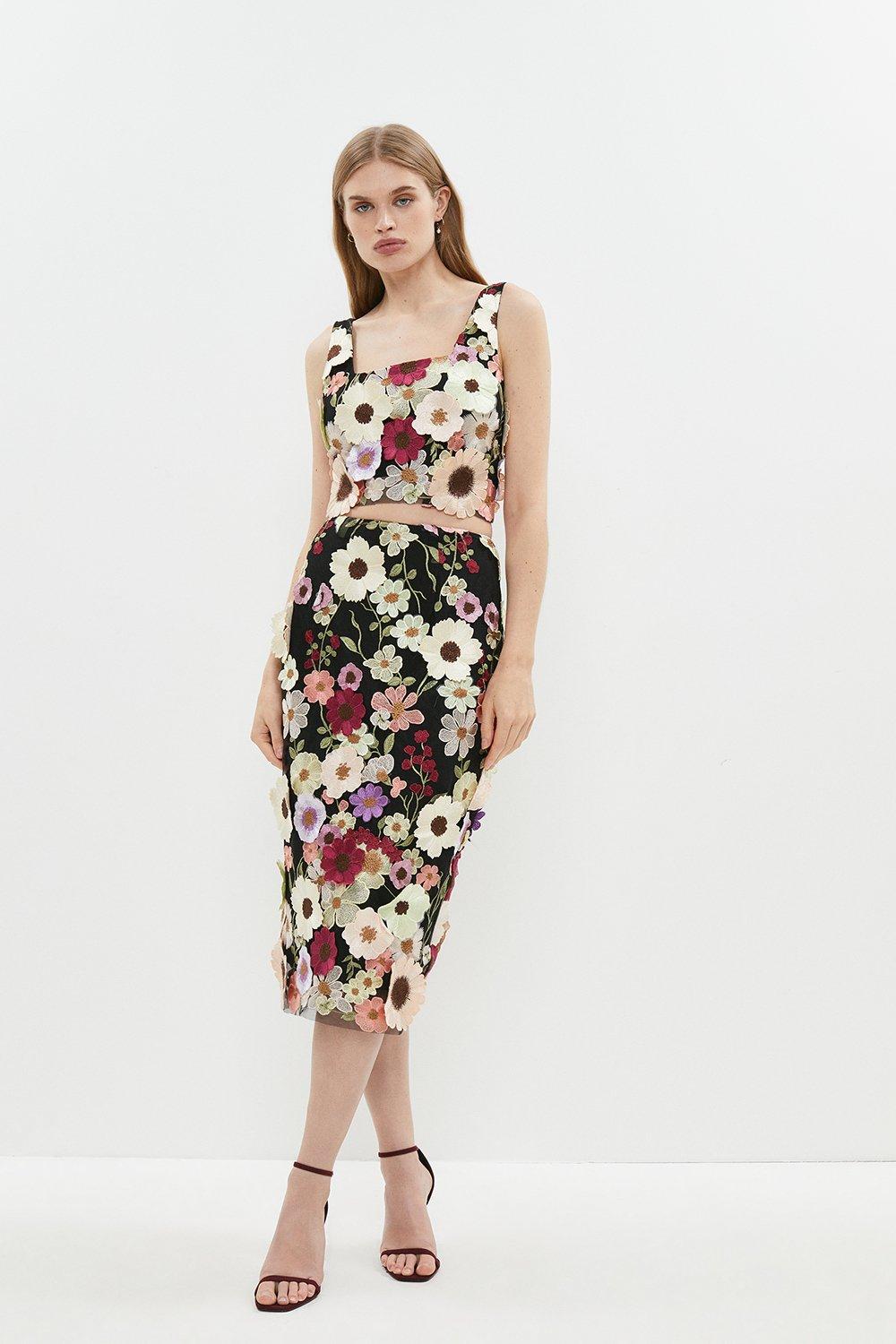 Premium 3d Floral Pencil Skirt