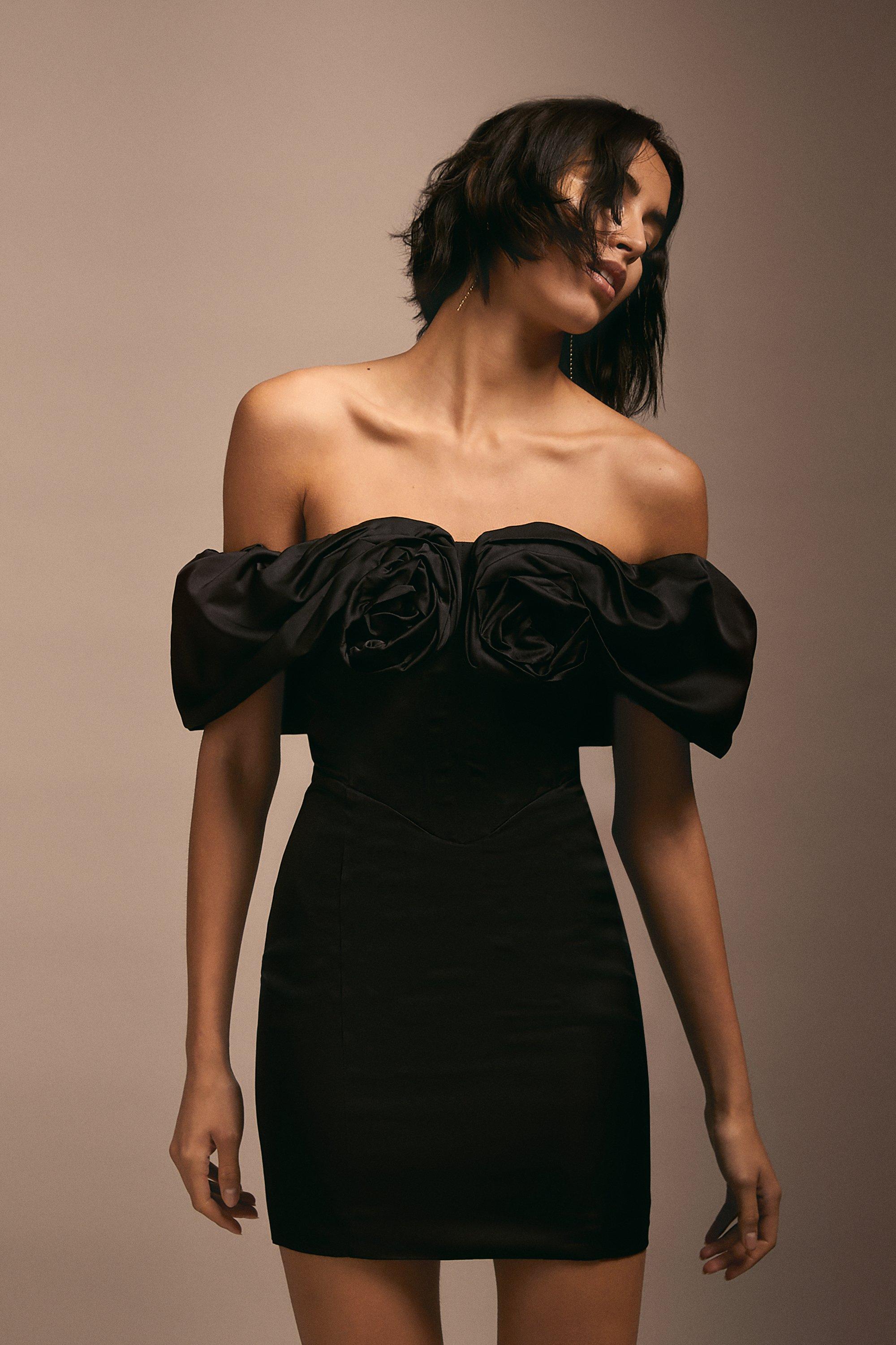 Julie Kuyath Flower Bodice Mini Dress - Black