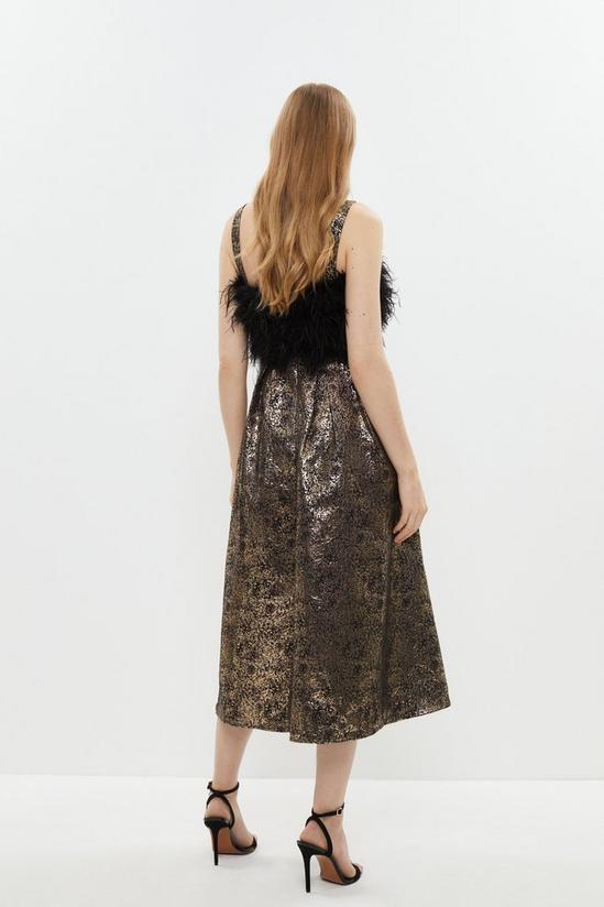 Coast Feather Bodice Metallic Jacquard Full Skirt Midi Dress 3