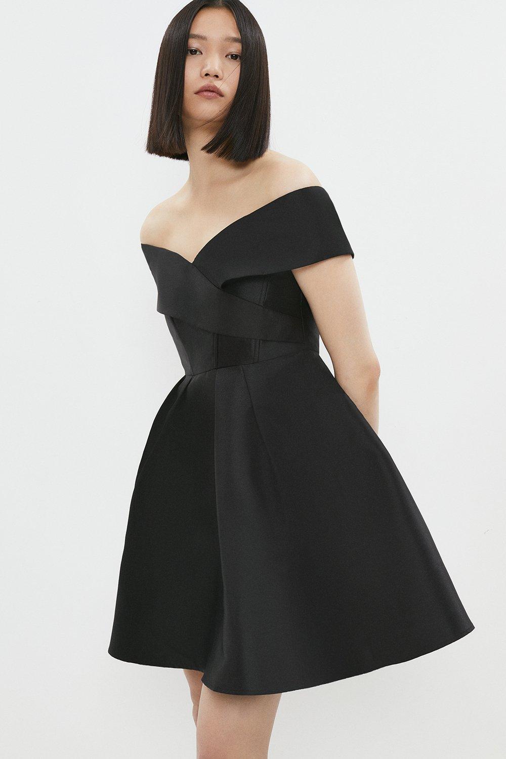Bardot Full Skirt Mini Dress - Black