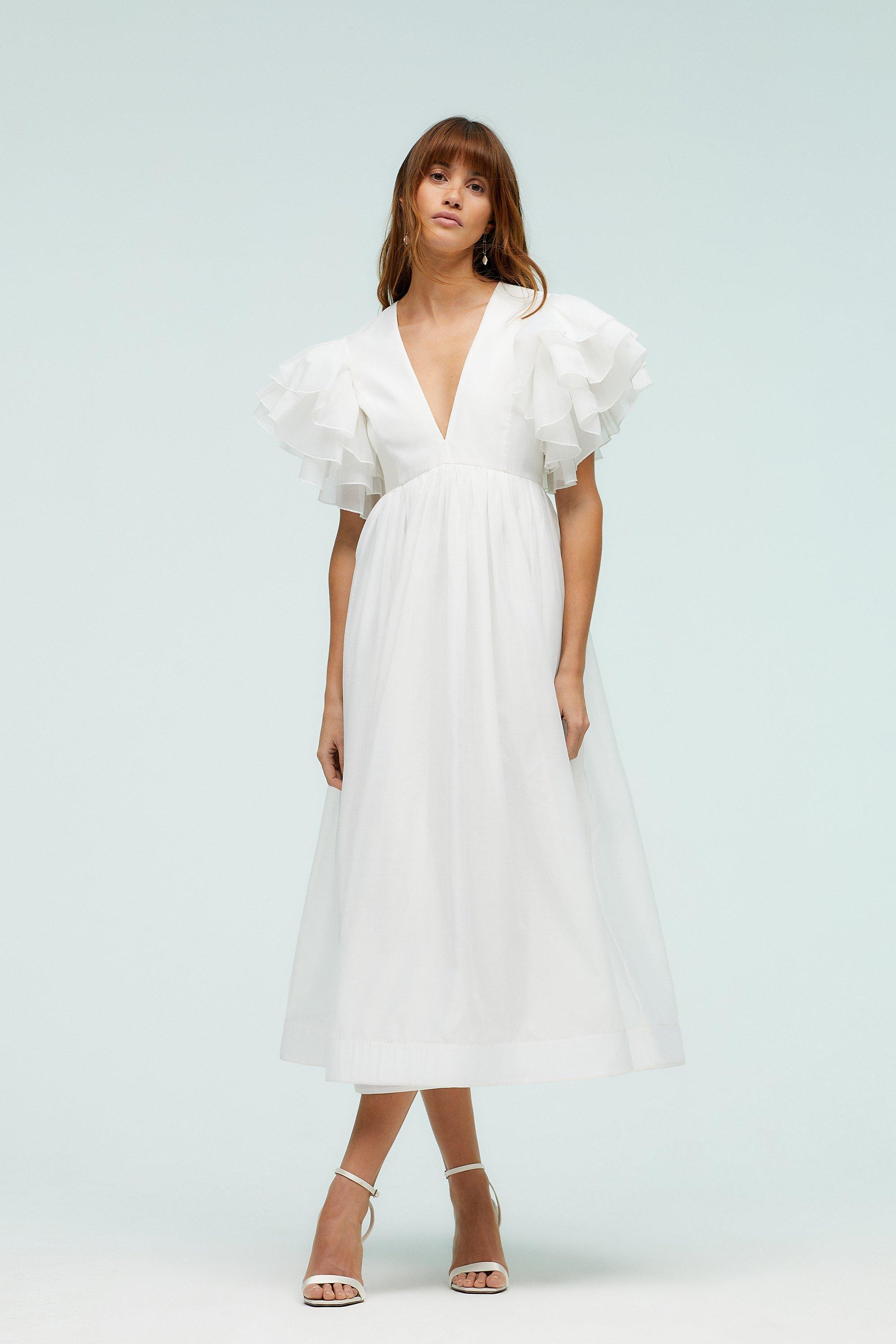 Ivory Mega Ruffle Full Skirted Dress - Off White