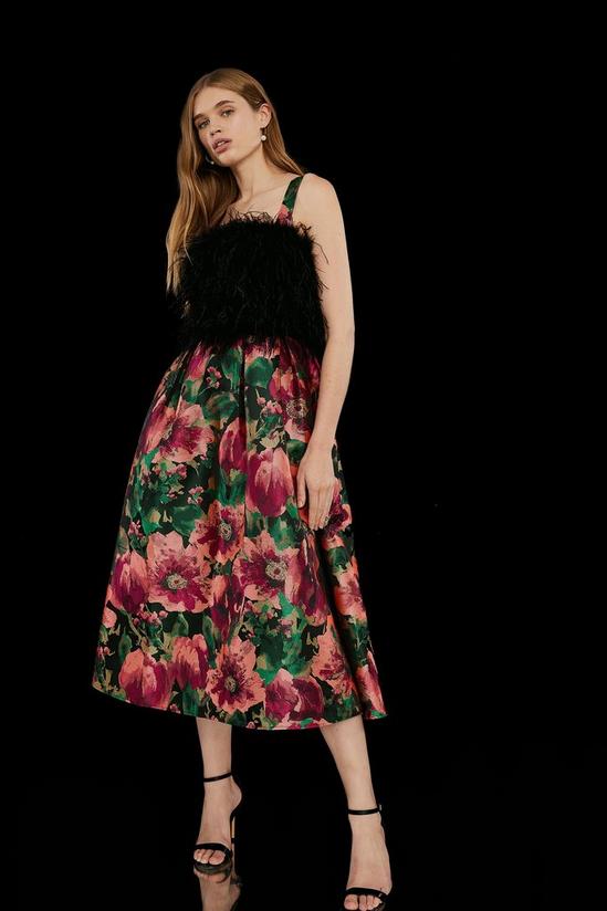 Coast Premium Feather Bodice Jacquard Skirt Midi Dress 1