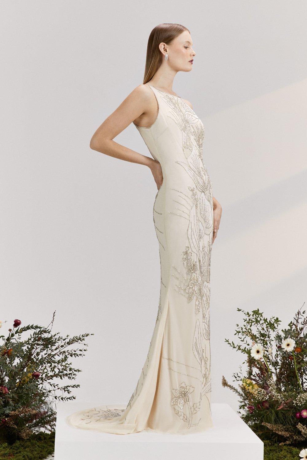 Clara white lace shop bardot fishtail bridal dress