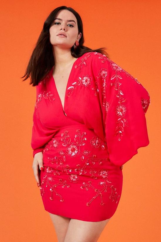 Coast Plus Size All Over Beaded V Neck Kimono Mini Dress 1