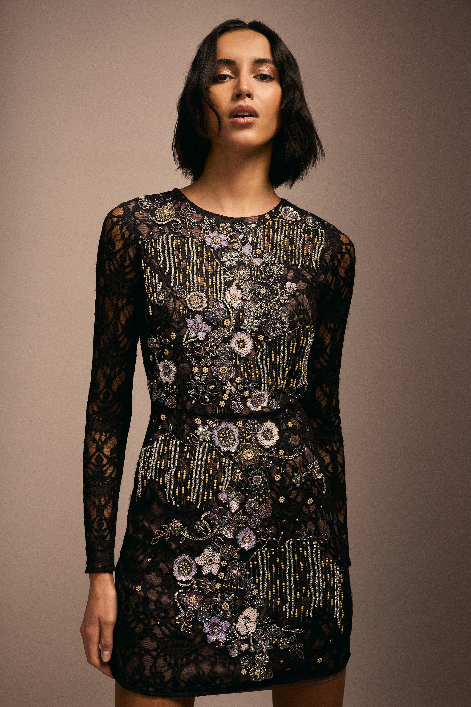 Julie Kuyath Lace Mini Dress With Embellishment - Black
