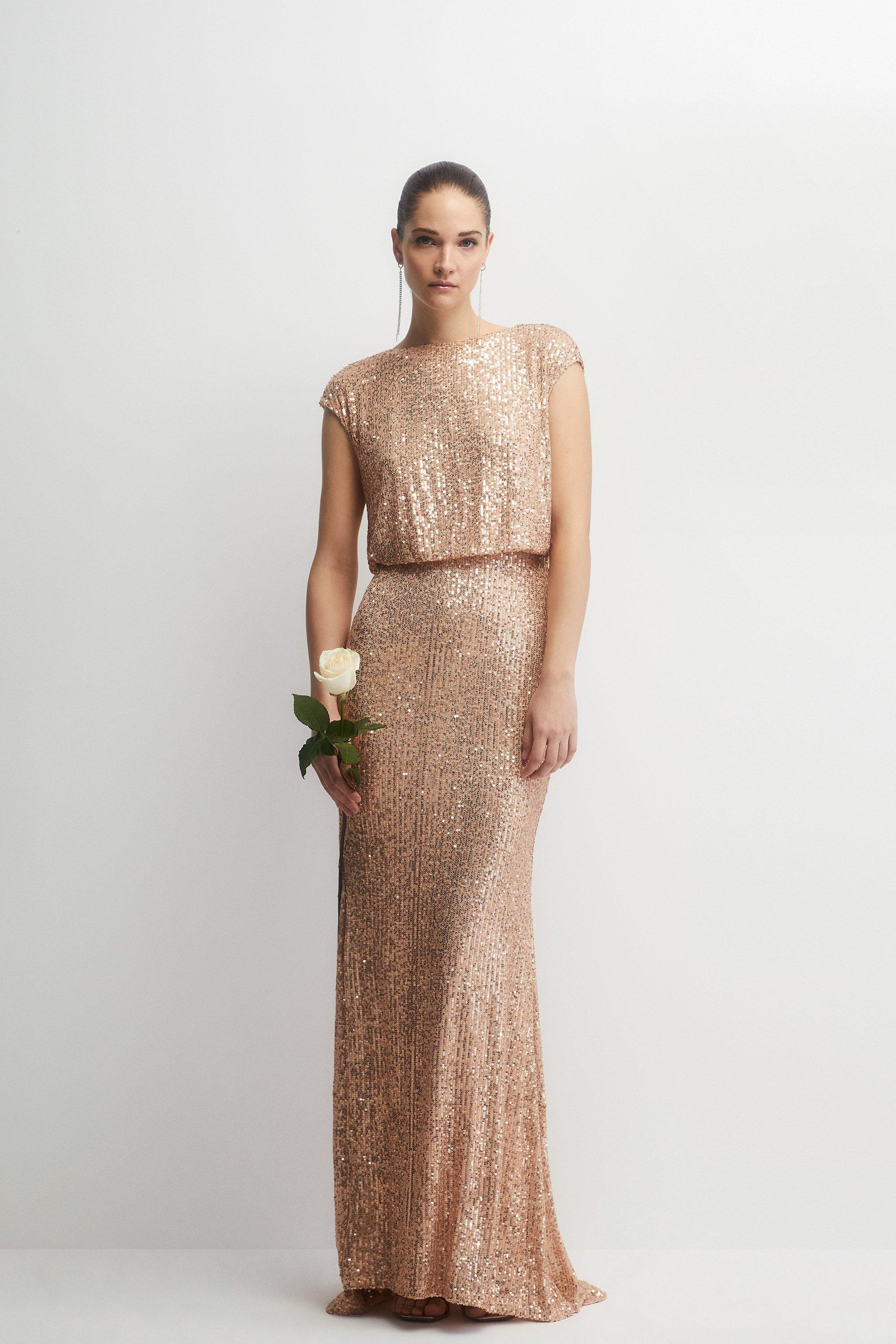 Black and rose gold sequin embellished fishtail maxi outlet dress