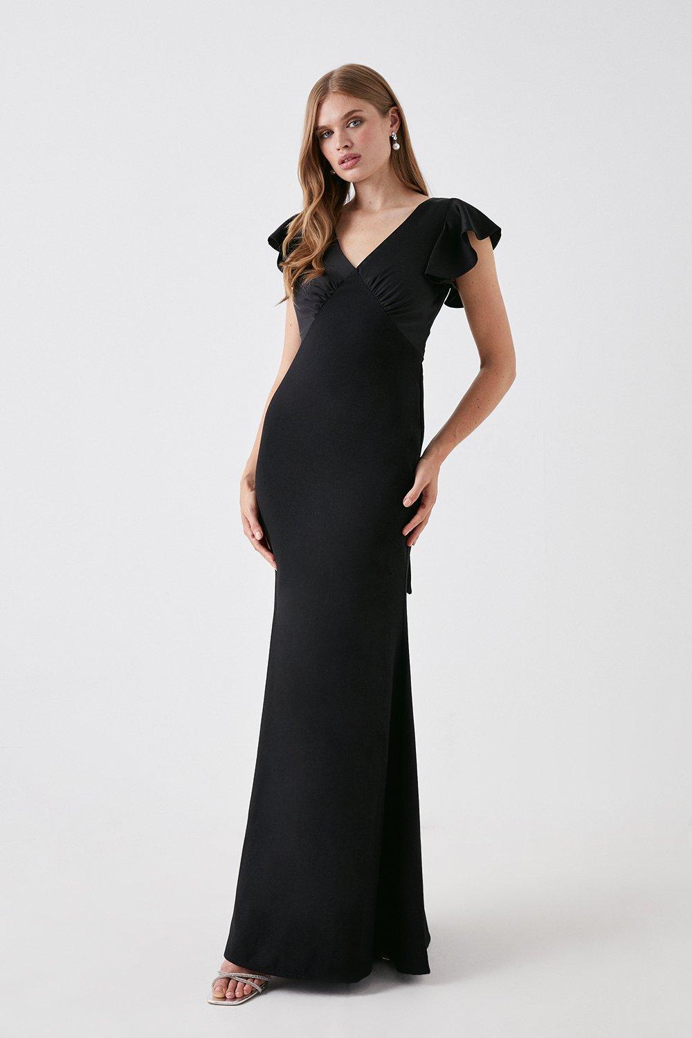 Lisa Long Satin Bridesmaid Dress in Black