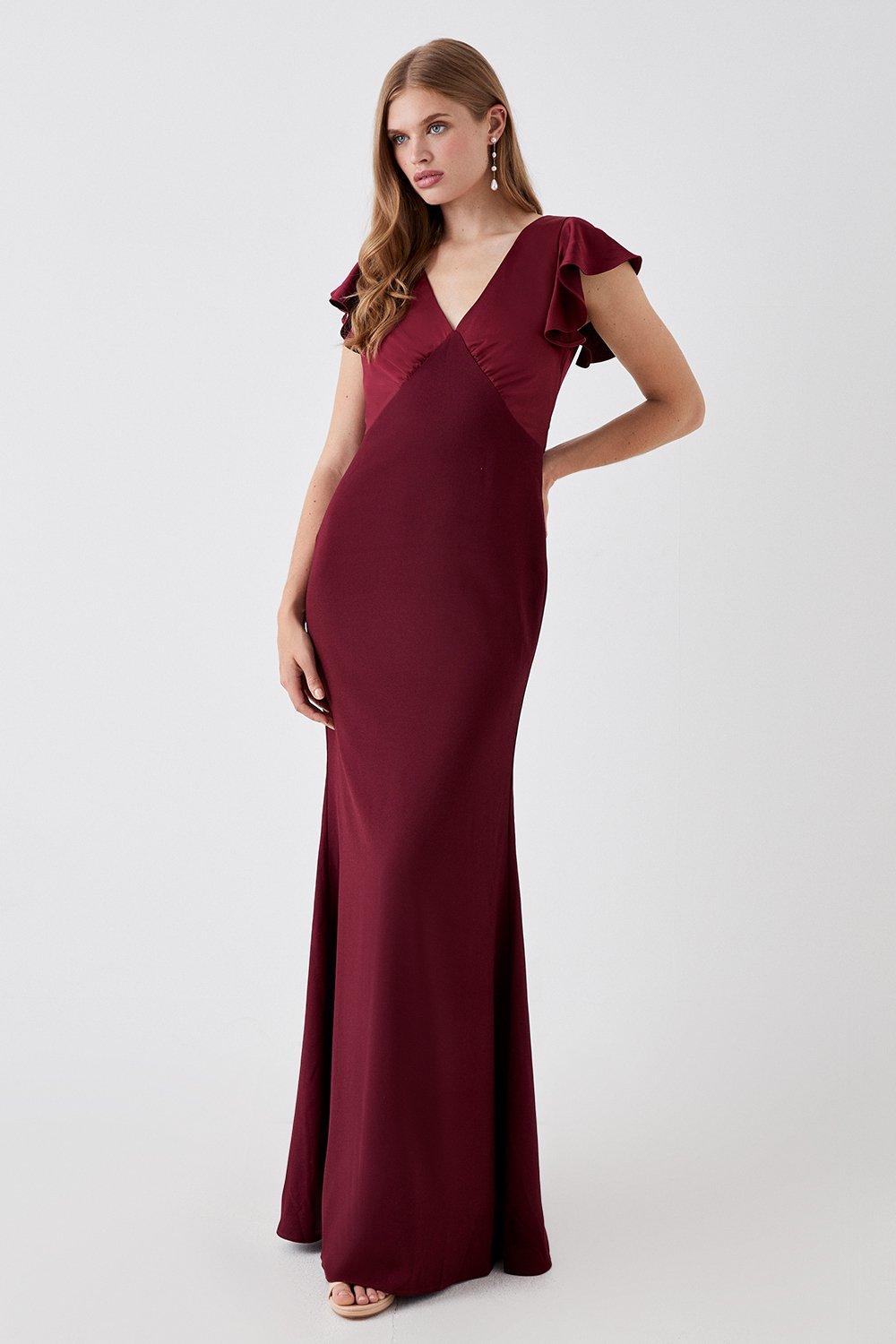 Dresses, Angel Sleeve V Neck Satin Bridesmaids Dress