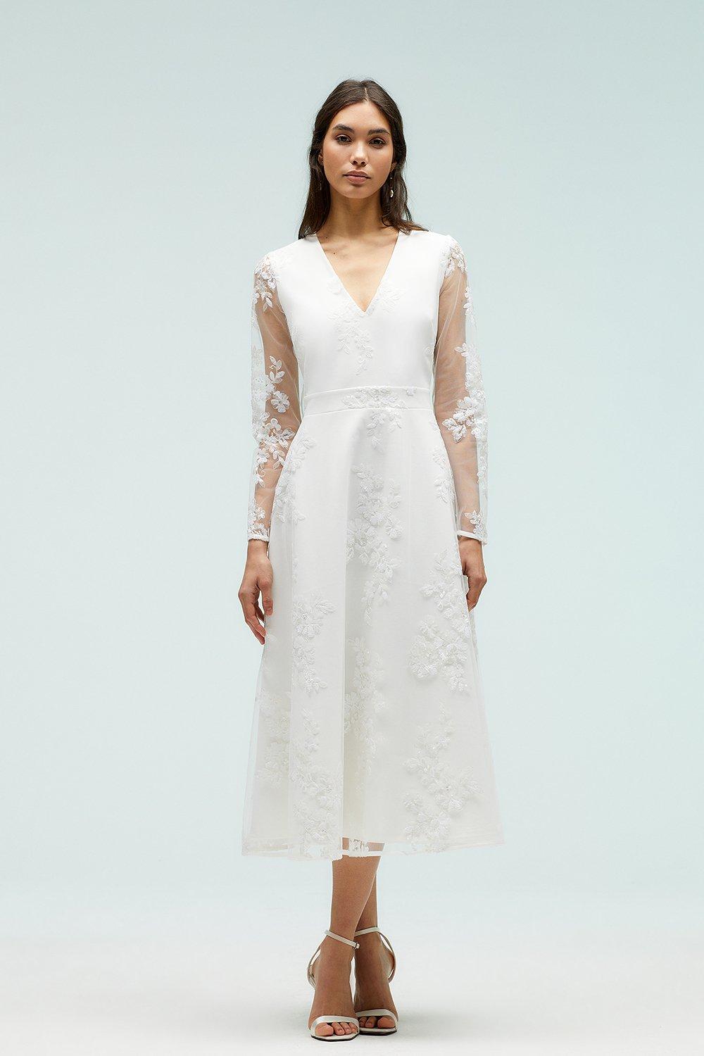 Dresses Embroidered Mesh Ponte Midi Dress Coast