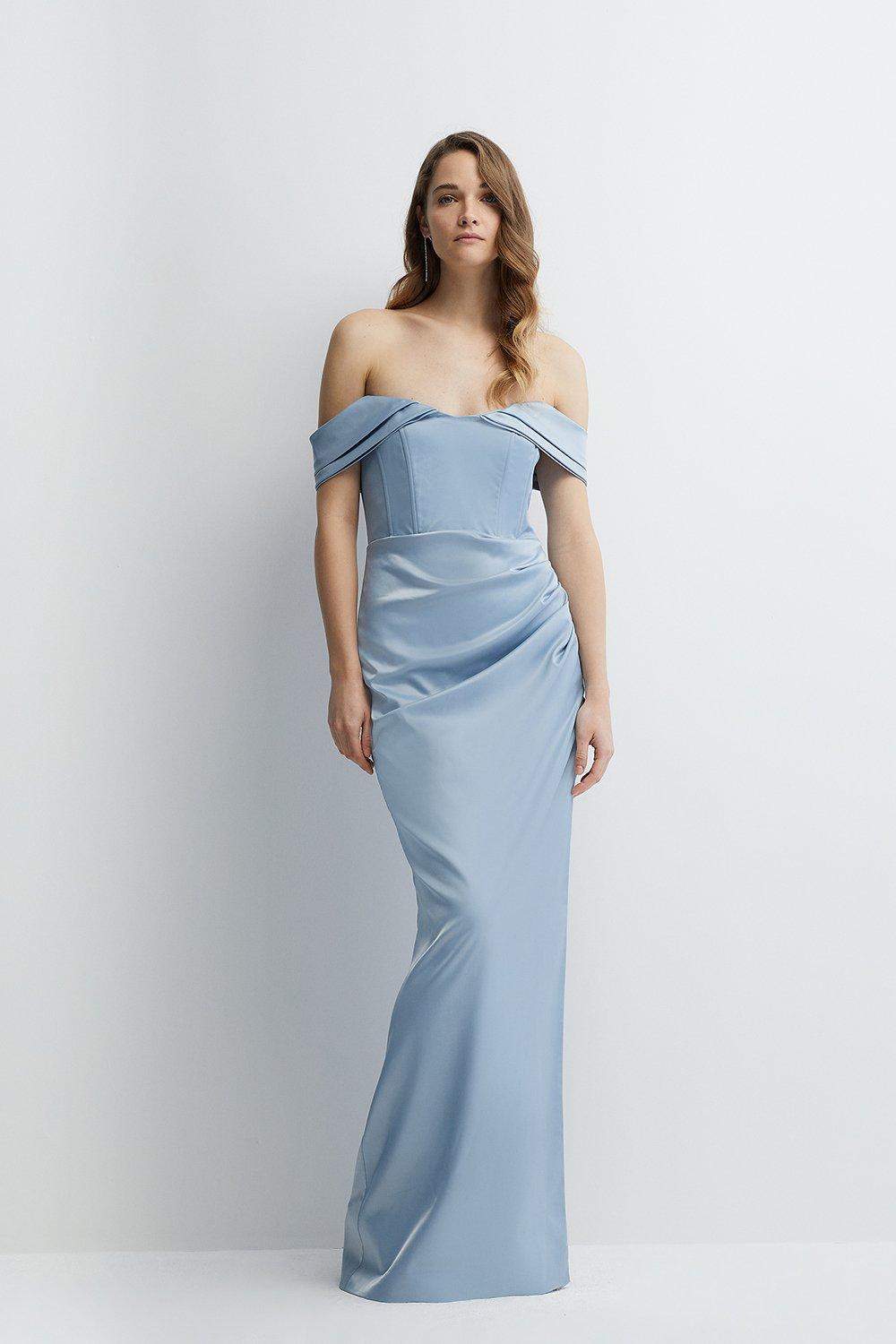 Dresses | Structured Satin Bardot Wrap Bridesmaids Maxi Dress | Coast